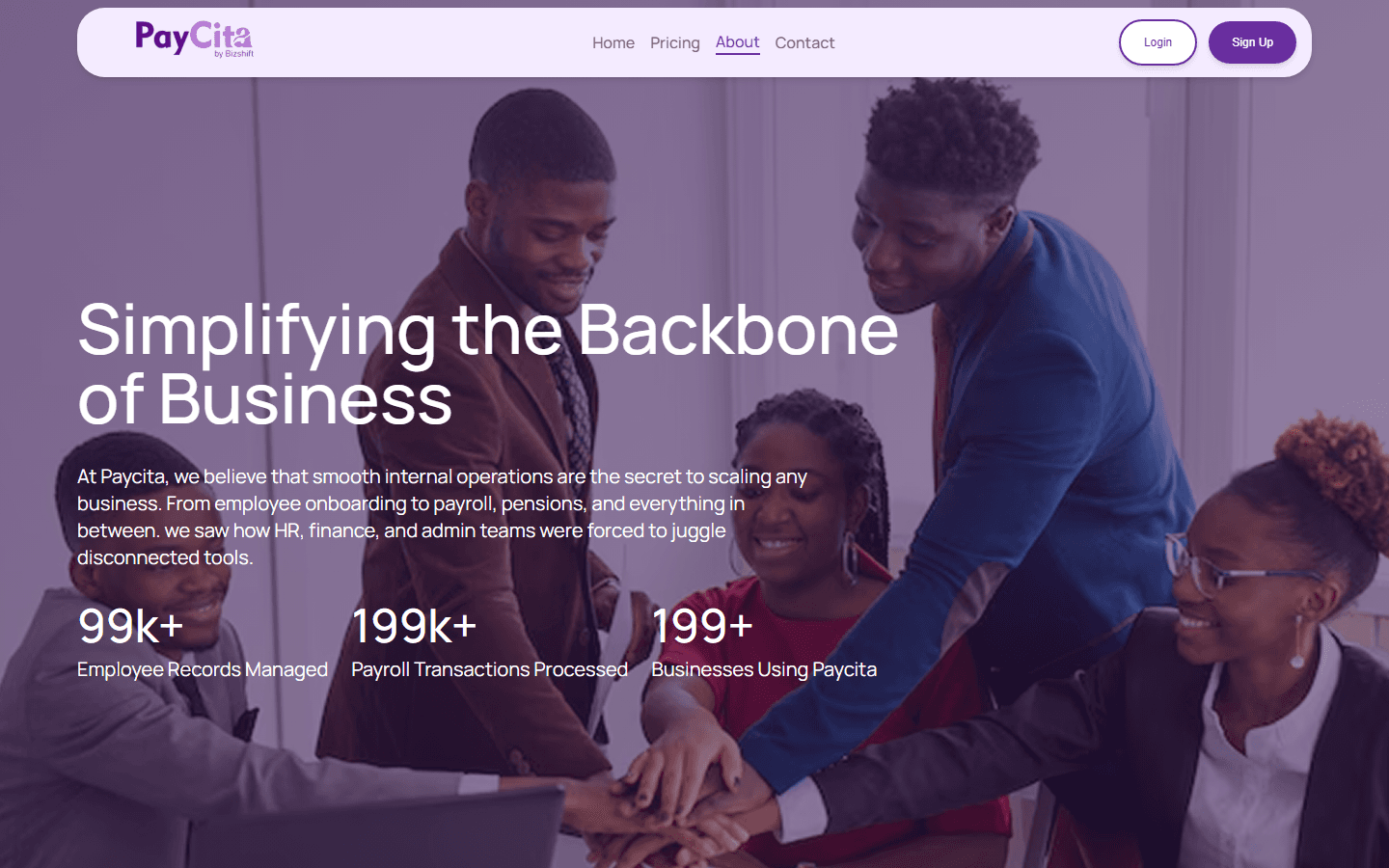 PayCita business operations platform about page